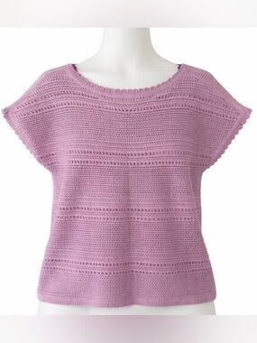 Old Navy Pink Knit Sweater Top Medium Short Sleeve Crochet Pullover Croquette